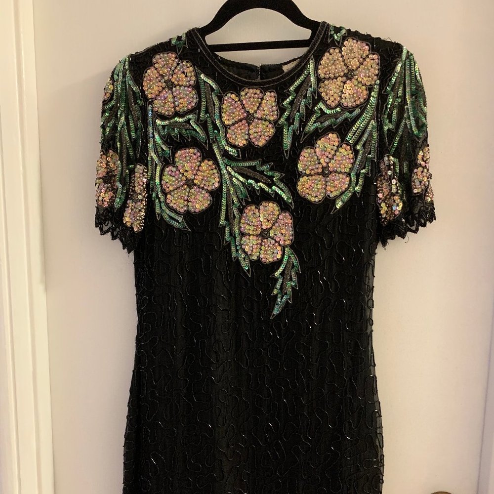 Vintage 1980’s Hand-Beaded/Sequined Silk Dress